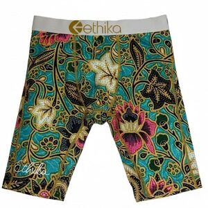 Ethika The Staple Mens Boxer Briefs Teal Gold Floral Batik Print Size S 2873